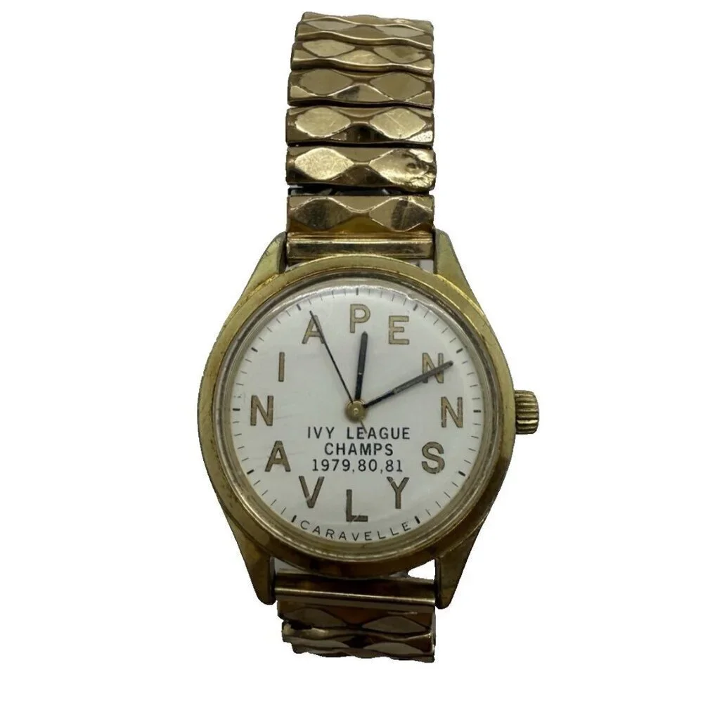 Vtg Caravelle Pennsylvania Watch Stretch Bracelet 1/20 10K GF Ivy League Champs